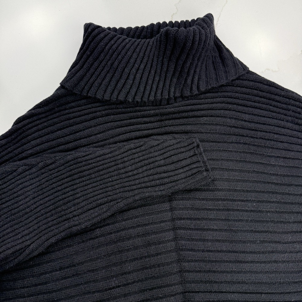 Tahari Cowl Neck Sweater Womens Medium Black Horizontal Ribbed Quiet Luxury
